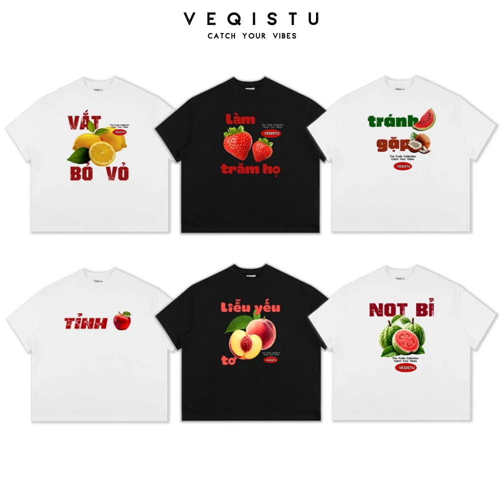 Áo Thun BOXY Local Brand VEQISTU "BST Trái Cây", Áo Thun Boxy Form Rộng Unisexm Nam Nữ 250Gsm 100% Cotton
