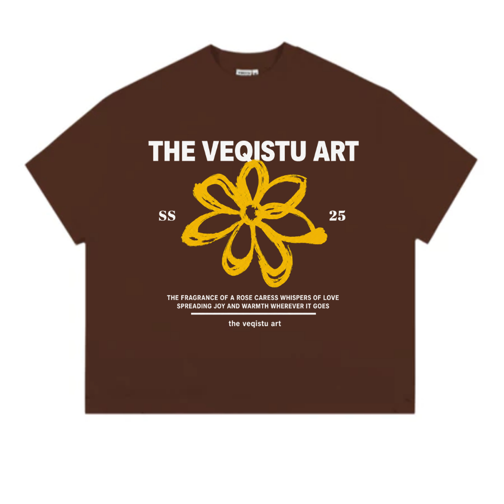 Áo Thun Local Brand VEQISTU" Flower SS25 " Áo Thun Boxy Form Rộng Unisex Cổ Tròn Nam Nữ 250Gsm Cotton