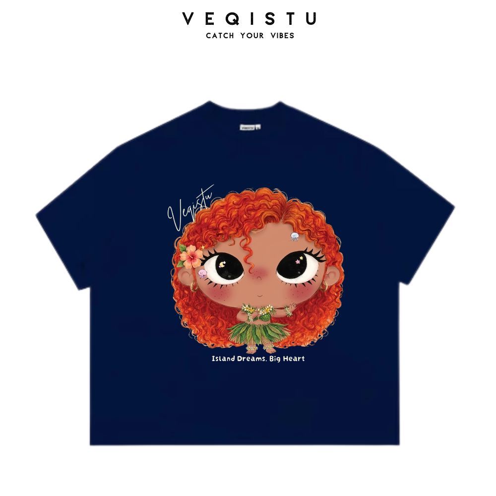 [Ver.2.1] Áo Thun Boxy Local Brand VEQISTU "Chibi Girl", Áo Thun Unisex Form Rộng 250GSM 100% Cotton