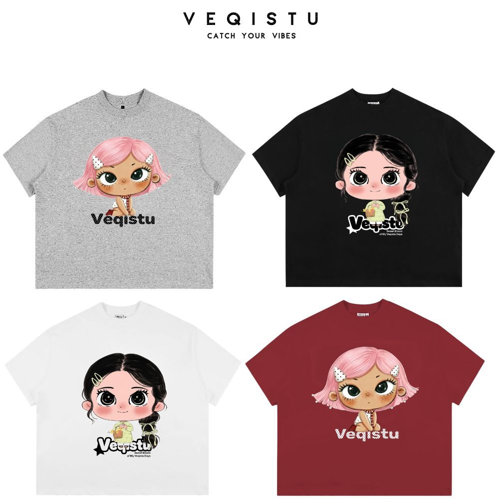 [Ver.2.2] Áo Thun Boxy Local Brand VEQISTU "Chibi Girl", Áo Thun Unisex Form Rộng 250GSM 100% Cotton