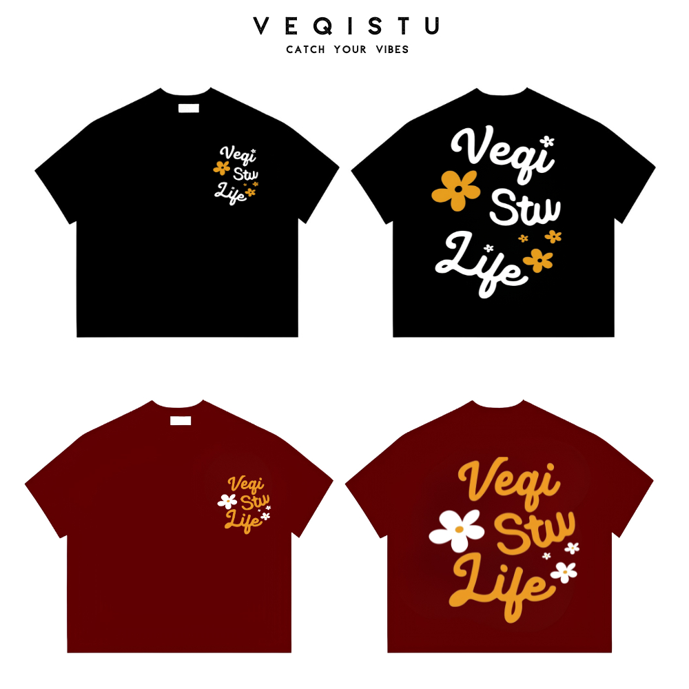 Áo thun BOXY Local Brand VEQISTU "Hoa " Áo Thun Boxy Form Rộng Unisex 250Gsm Cotton