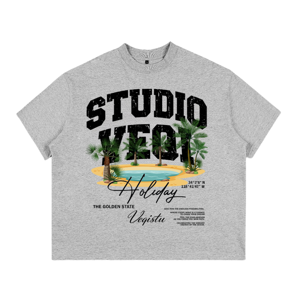 Áo Thun BOXY Local Brand VEQISTU "Đảo Cọ", Áo Thun Boxy Form Rộng Unisex Nam Nữ Cổ Tròn 250Gsm 100% Cotton