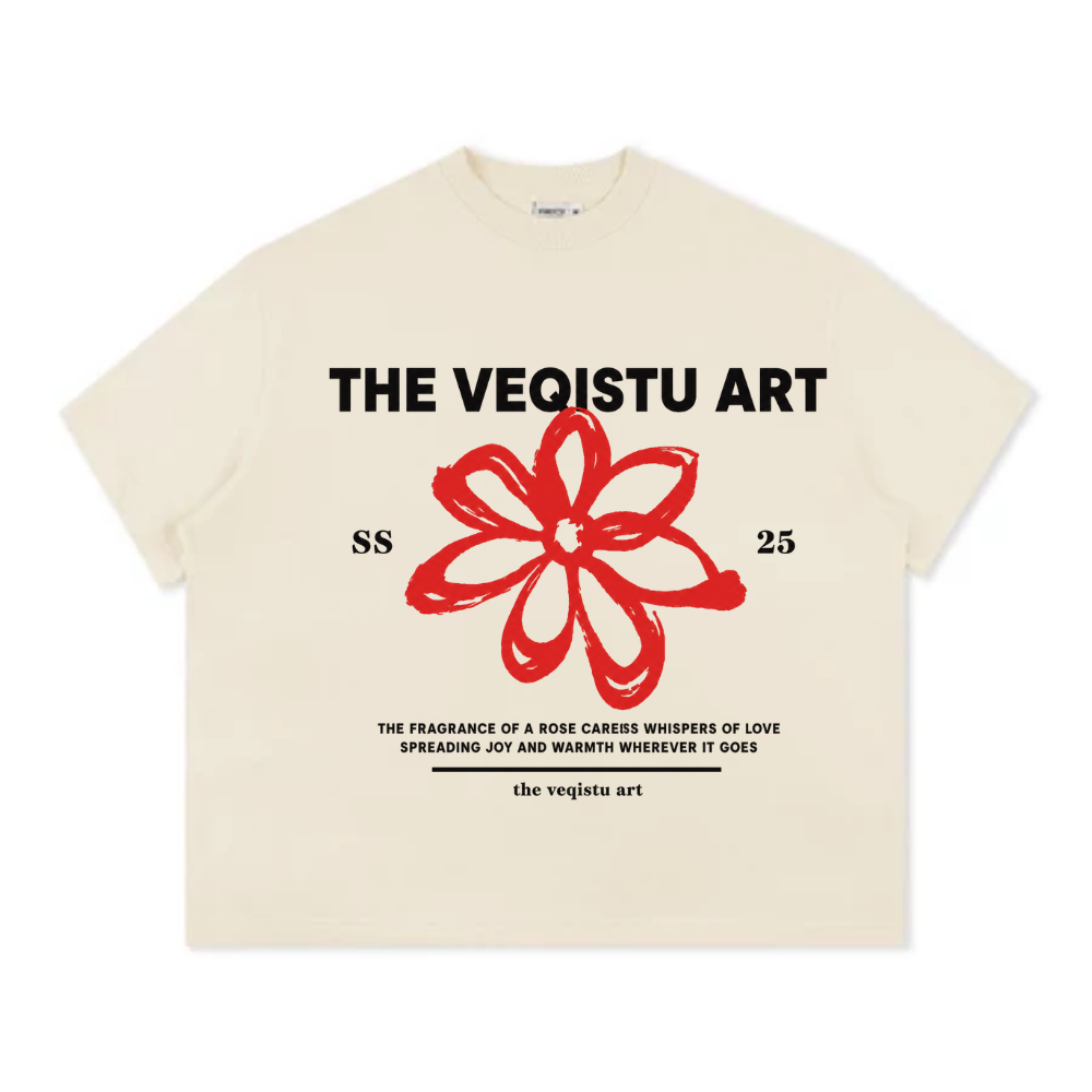 Áo Thun Local Brand VEQISTU" Flower SS25 " Áo Thun Boxy Form Rộng Unisex Cổ Tròn Nam Nữ 250Gsm Cotton