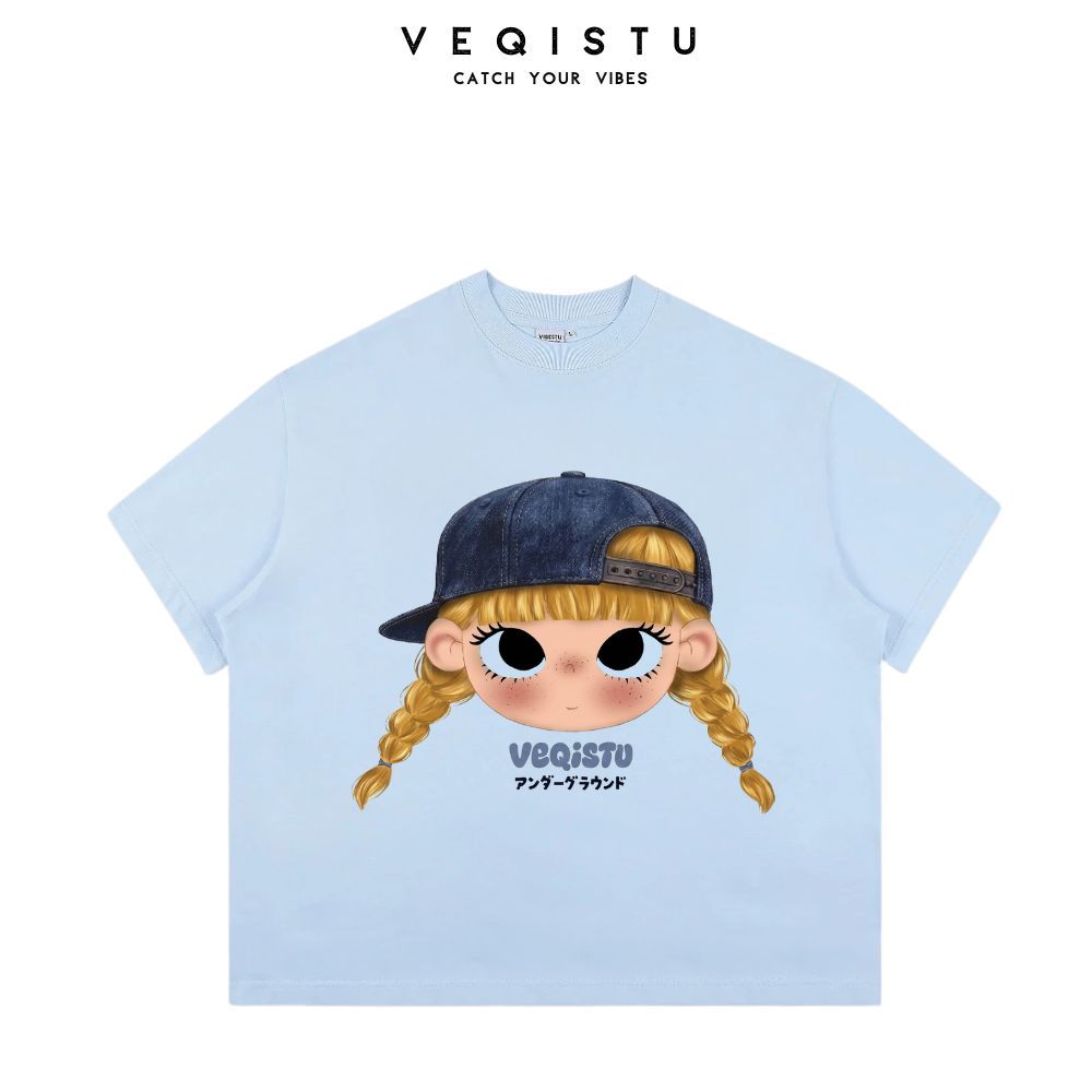 [Ver.2.1] Áo Thun Boxy Local Brand VEQISTU "Chibi Girl", Áo Thun Unisex Form Rộng 250GSM 100% Cotton