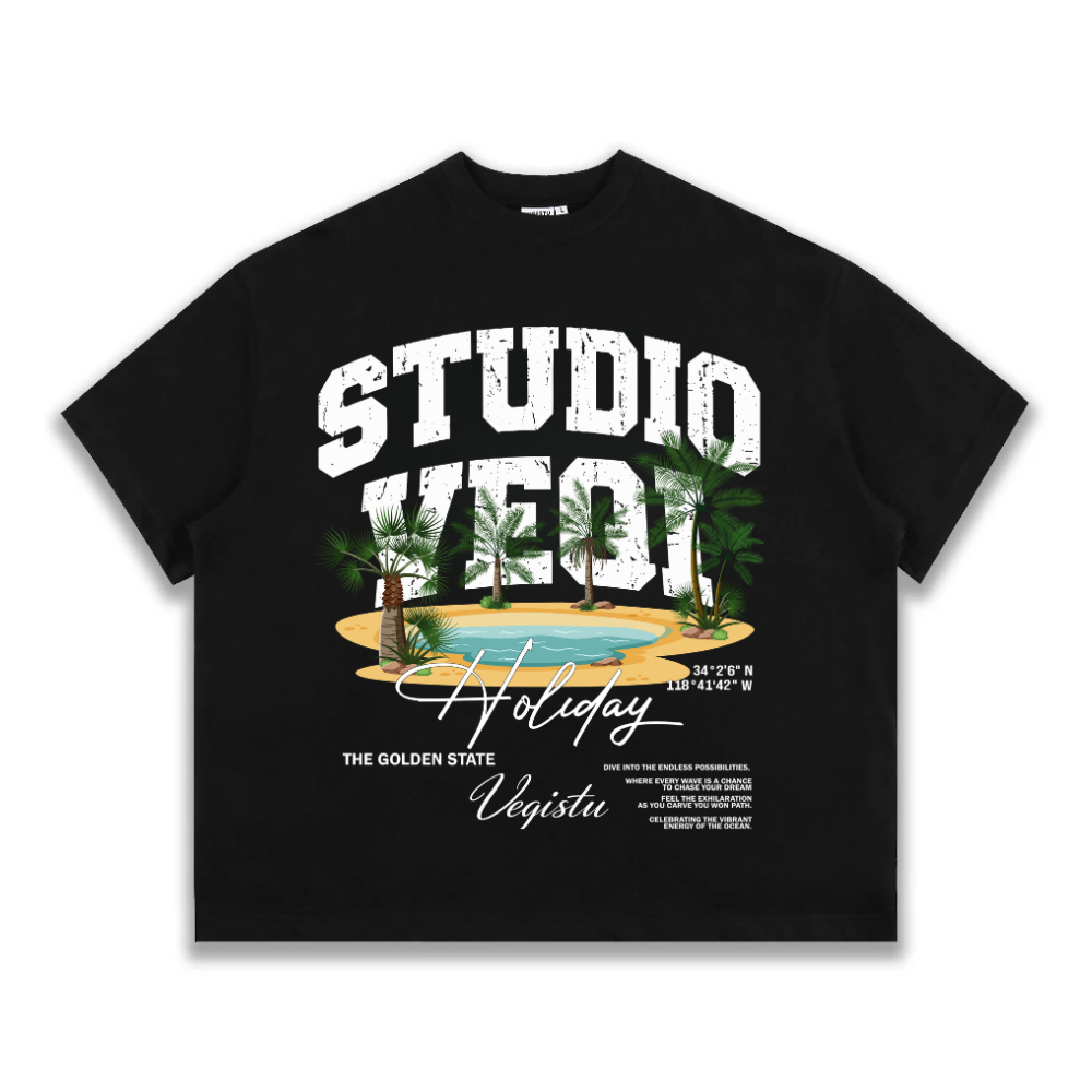 Áo Thun BOXY Local Brand VEQISTU "Đảo Cọ", Áo Thun Boxy Form Rộng Unisex Nam Nữ Cổ Tròn 250Gsm 100% Cotton