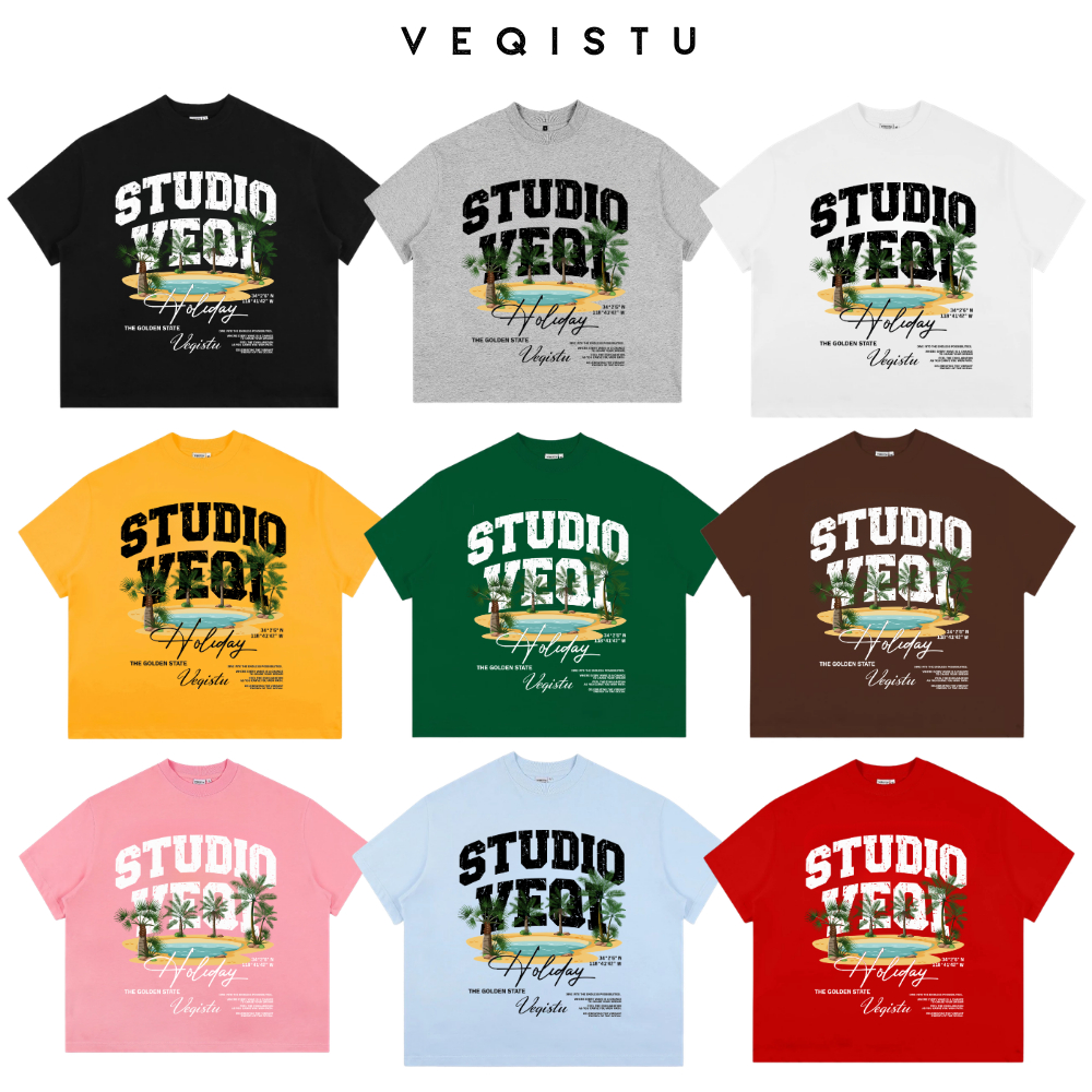 Áo Thun BOXY Local Brand VEQISTU "Đảo Cọ", Áo Thun Boxy Form Rộng Unisex Nam Nữ Cổ Tròn 250Gsm 100% Cotton