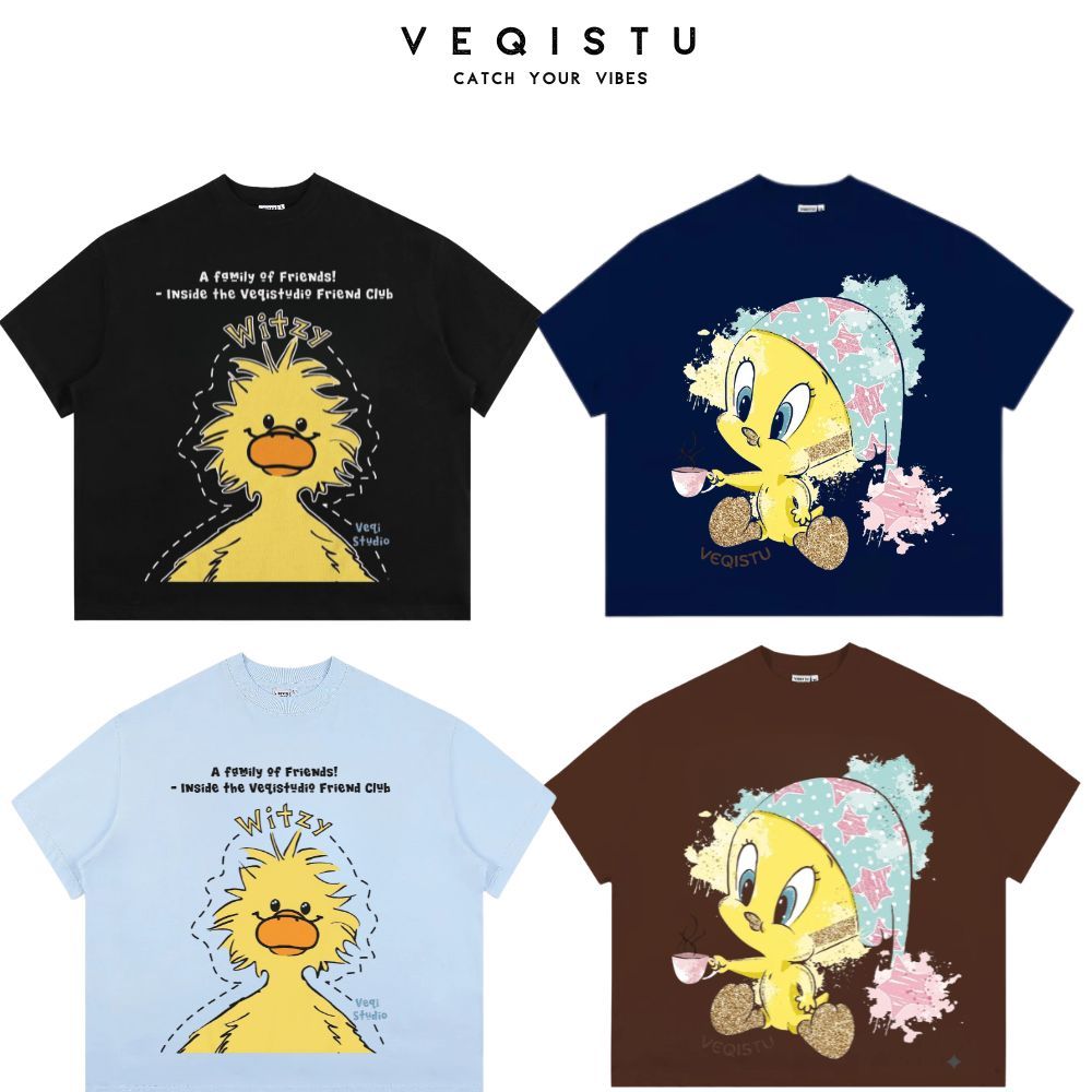 Áo Thun BOXY Local Brand VEQISTU "Vịt Cafe + Vịt Xù", Áo Thun Boxy Form Rộng Unisex 250Gsm 100% Cotton