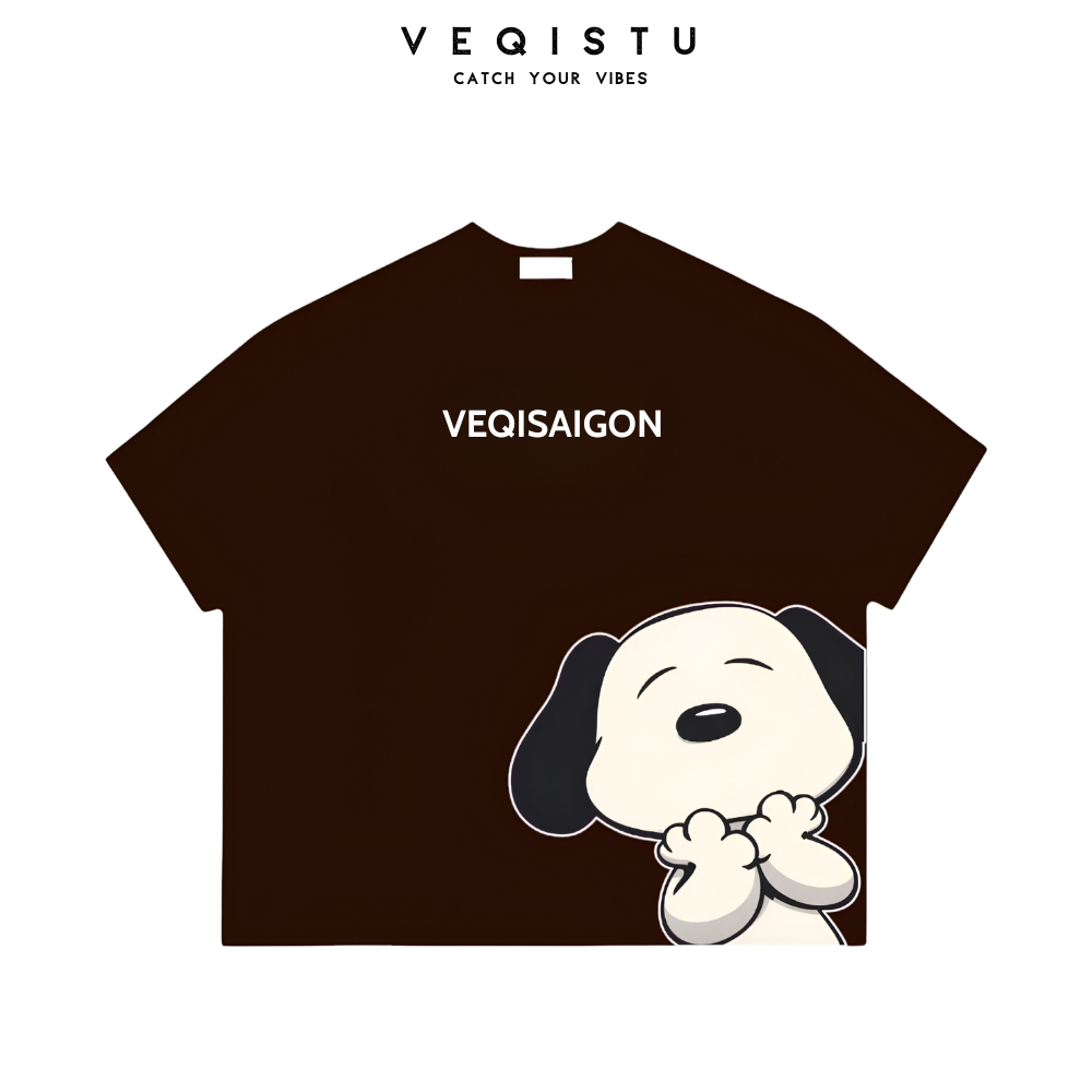 Áo thun BOXY Local Brand VEQISTU "Mèo Kitty + Snoopy" Áo Thun Boxy Form Rộng Unisex 250Gsm Cotton