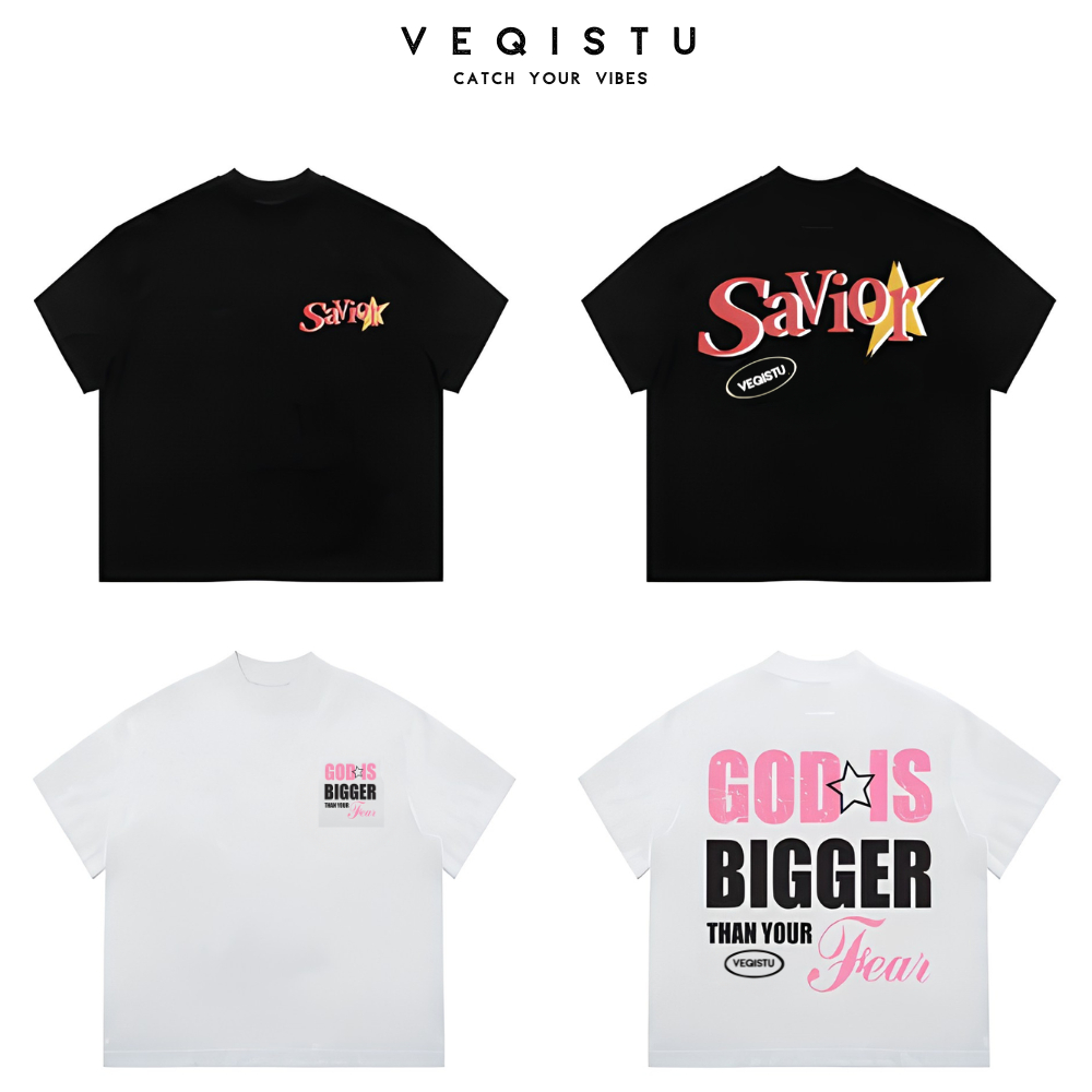 Áo thun BOXY Local Brand VEQISTU "Savior anhd God Is Bigger" Áo Thun Boxy Form Rộng Unisex 250Gsm Cotton