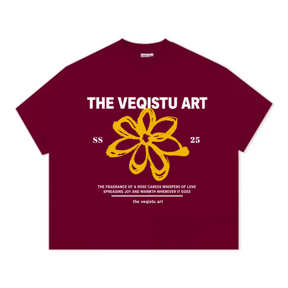 Áo Thun Local Brand VEQISTU" Flower SS25 " Áo Thun Boxy Form Rộng Unisex Cổ Tròn Nam Nữ 250Gsm Cotton