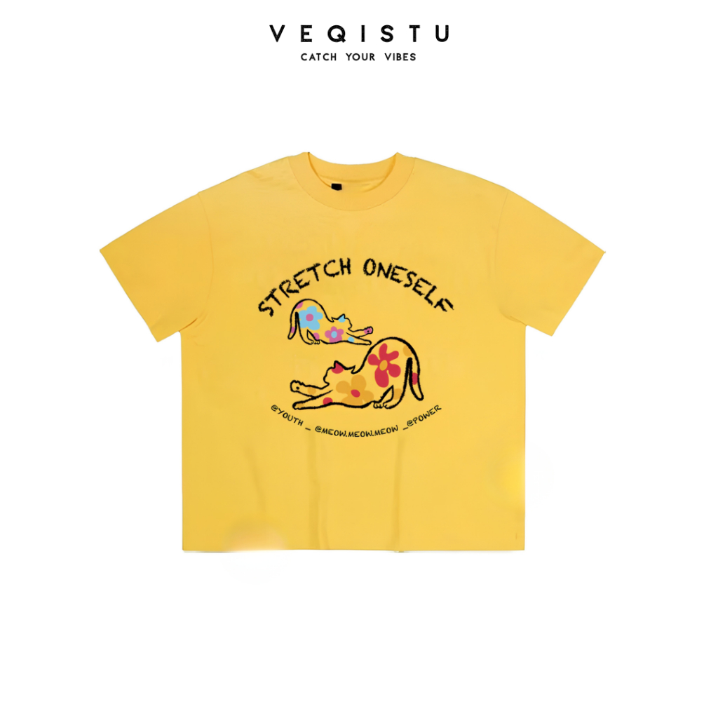 Áo thun BOXY Local Brand VEQISTU "Mèo Hoa" Áo Thun Boxy Form Rộng Unisex Nam Nữ Tay Ngắn  250Gsm Cotton
