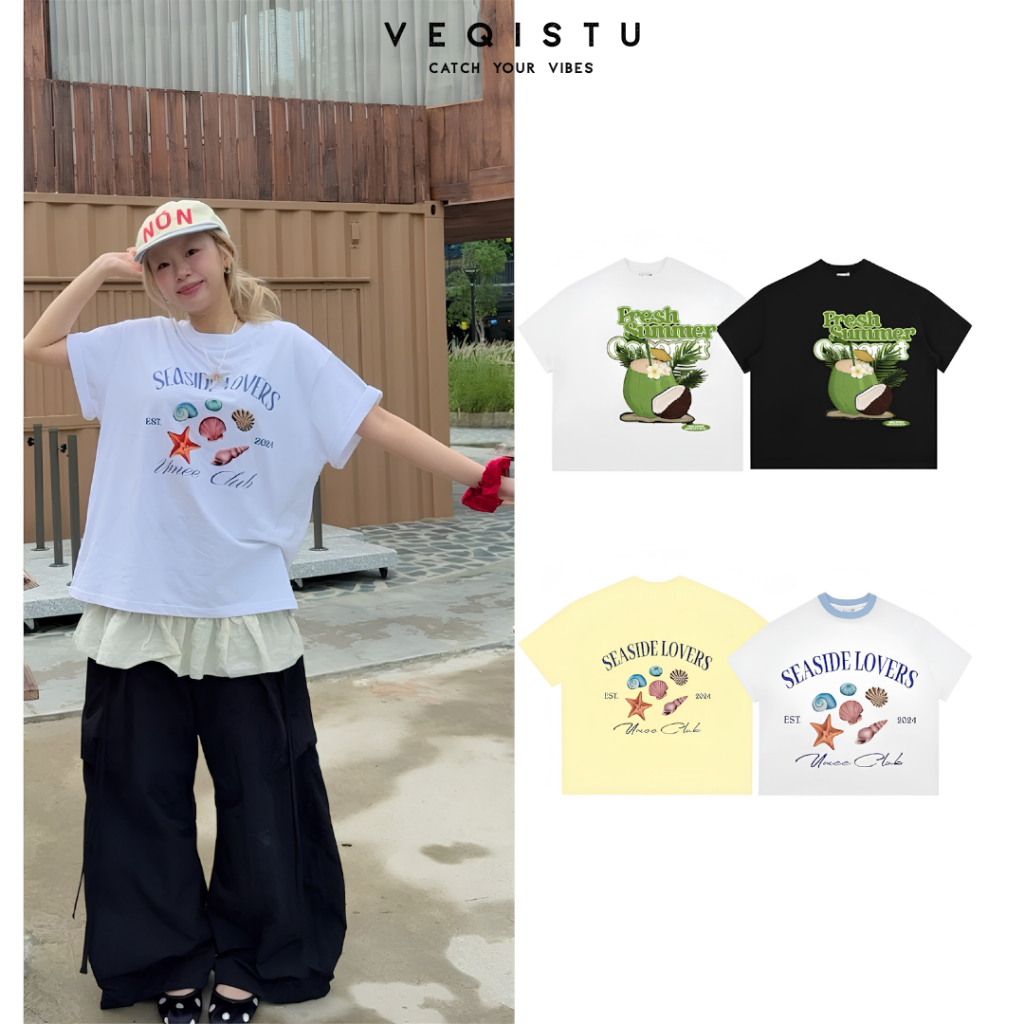 Áo thun BOXY Local Brand VEQISTU "Sò + Dừa" Áo Thun Boxy Form Rộng Unisex 250Gsm Cotton