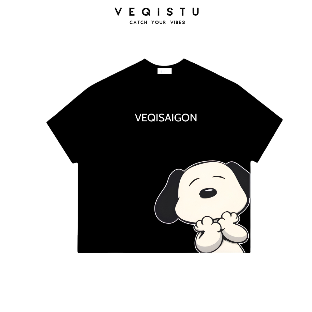 Áo thun BOXY Local Brand VEQISTU "Mèo Kitty + Snoopy" Áo Thun Boxy Form Rộng Unisex 250Gsm Cotton