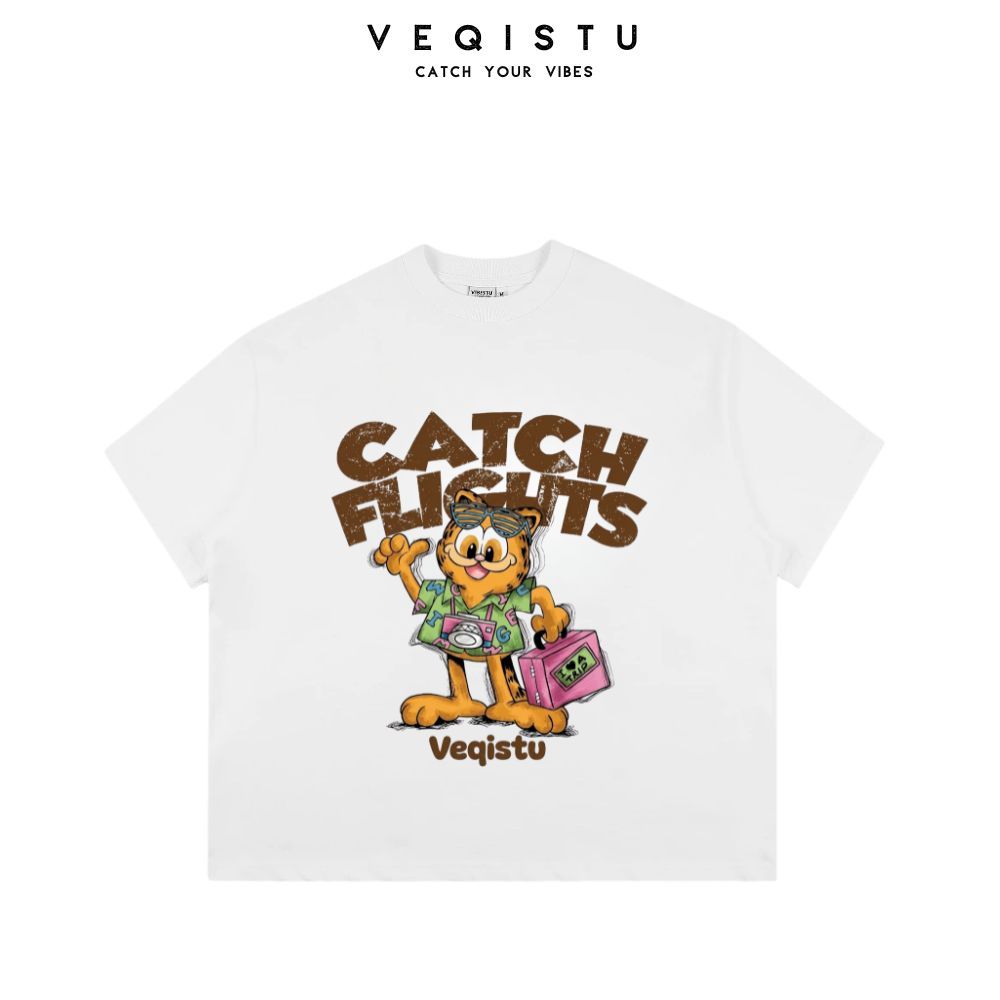 Áo Thun BOXY Local Brand VEQISTU "Con Mèo", Áo Thun Boxy Form Rộng Unisex 250Gsm 100% Cotton