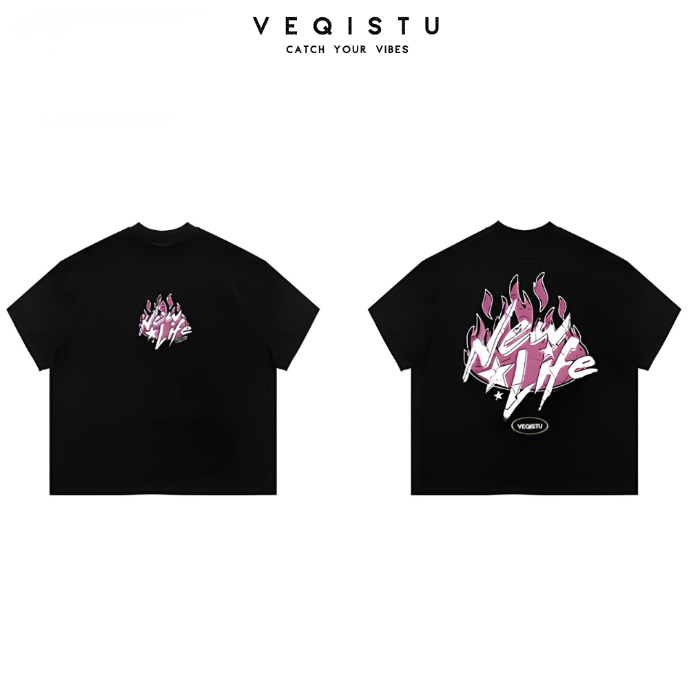 Áo thun BOXY Local Brand VEQISTU "New Life and Passionate" Áo Thun Boxy Form Rộng Unisex 250Gsm Cotton