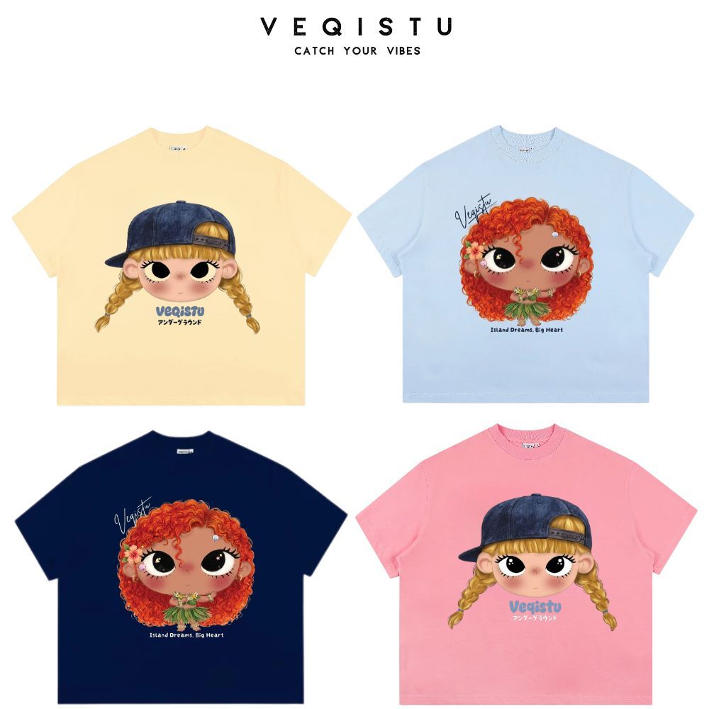 [Ver.2.1] Áo Thun Boxy Local Brand VEQISTU "Chibi Girl", Áo Thun Unisex Form Rộng 250GSM 100% Cotton