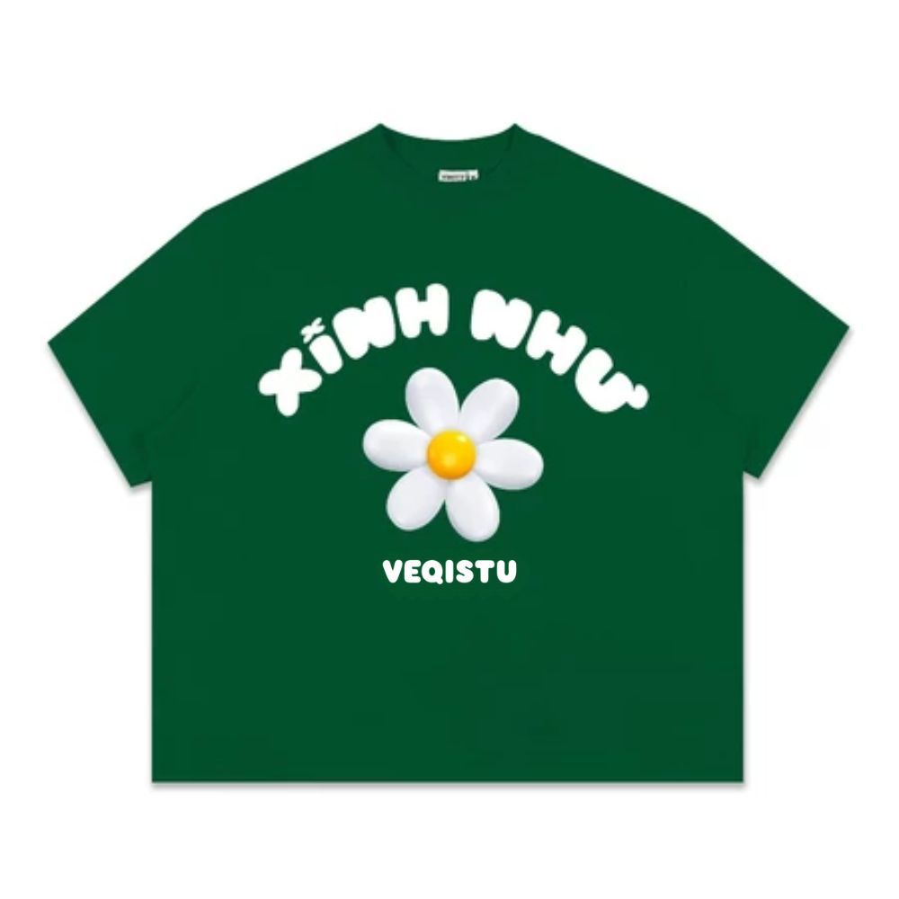 Áo Thun Local Brand VEQISTU " Xinh Như Hoa ", Áo Thun Boxy Form Rộng Unisex Nam Nữ 250Gsm 100% Cotton 2 Chiều