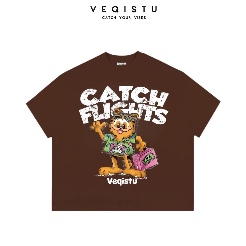 Áo Thun BOXY Local Brand VEQISTU "Con Mèo", Áo Thun Boxy Form Rộng Unisex 250Gsm 100% Cotton