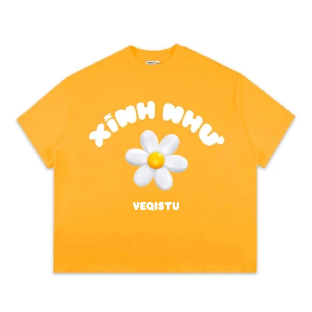 Áo Thun Local Brand VEQISTU " Xinh Như Hoa ", Áo Thun Boxy Form Rộng Unisex Nam Nữ 250Gsm 100% Cotton 2 Chiều