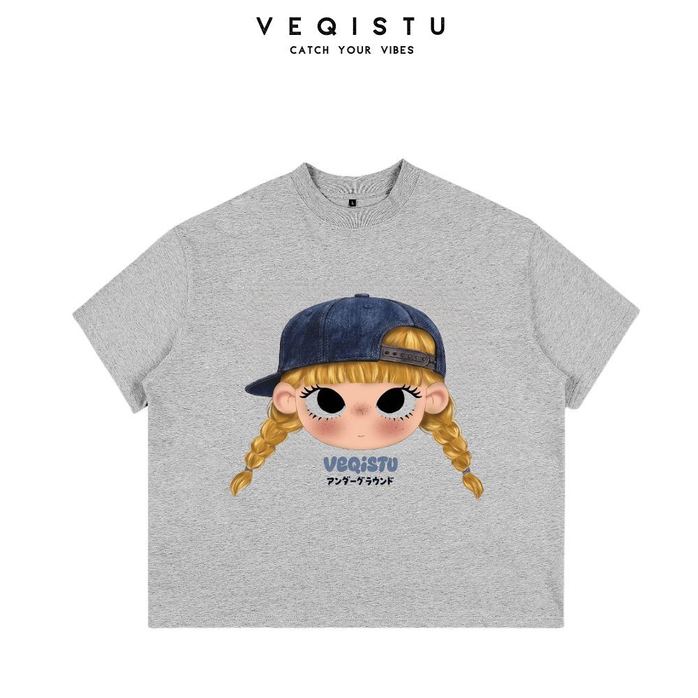 [Ver.2.1] Áo Thun Boxy Local Brand VEQISTU "Chibi Girl", Áo Thun Unisex Form Rộng 250GSM 100% Cotton