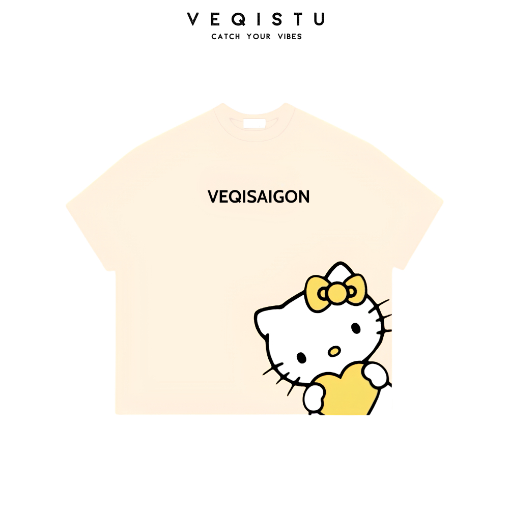 Áo thun BOXY Local Brand VEQISTU "Mèo Kitty + Snoopy" Áo Thun Boxy Form Rộng Unisex 250Gsm Cotton