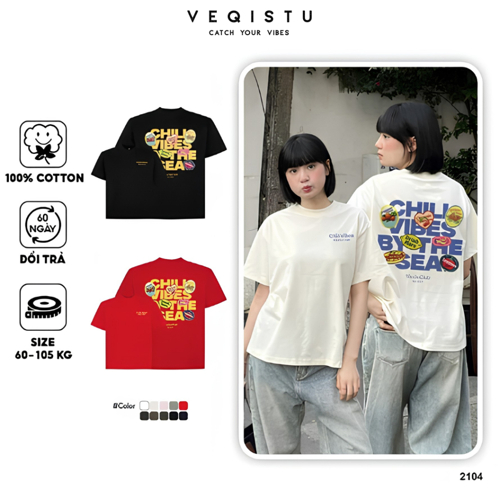 Áo thun BOXY Local Brand VEQISTU "Chill Vibes" Áo Thun Boxy Form Rộng Unisex Nam Nữ Tay Ngắn  250Gsm Cotton