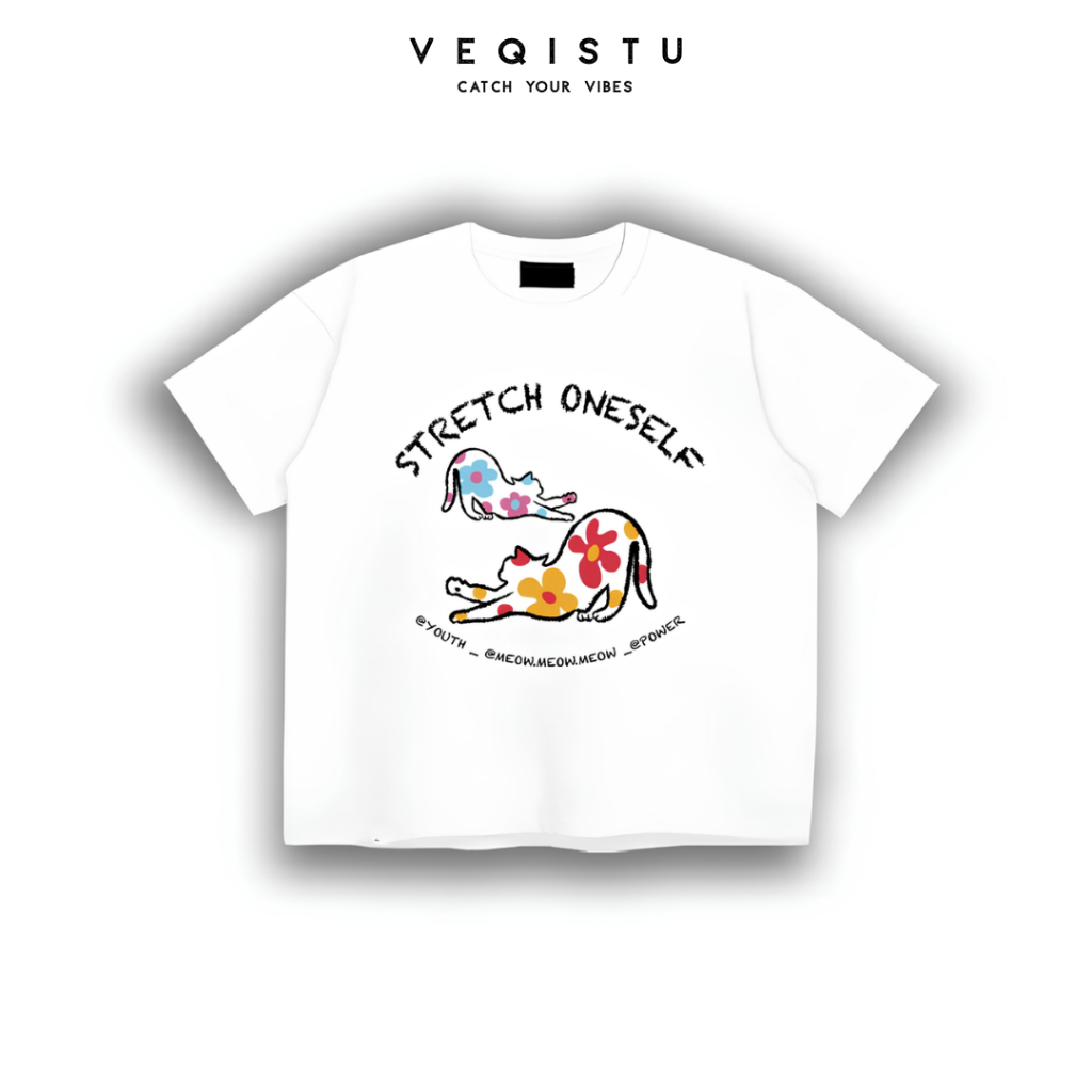 Áo thun BOXY Local Brand VEQISTU "Mèo Hoa" Áo Thun Boxy Form Rộng Unisex Nam Nữ Tay Ngắn  250Gsm Cotton