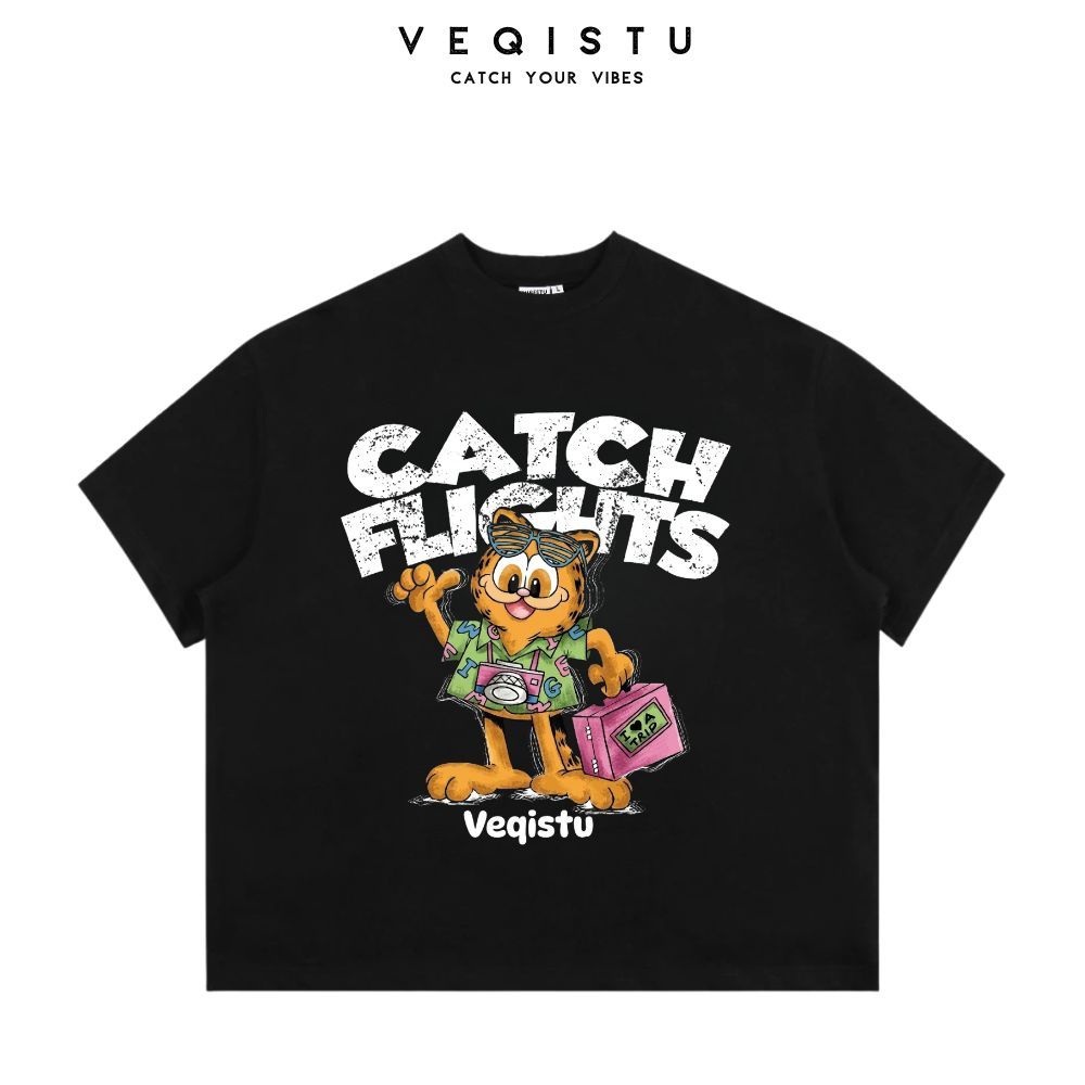 Áo Thun BOXY Local Brand VEQISTU "Con Mèo", Áo Thun Boxy Form Rộng Unisex 250Gsm 100% Cotton