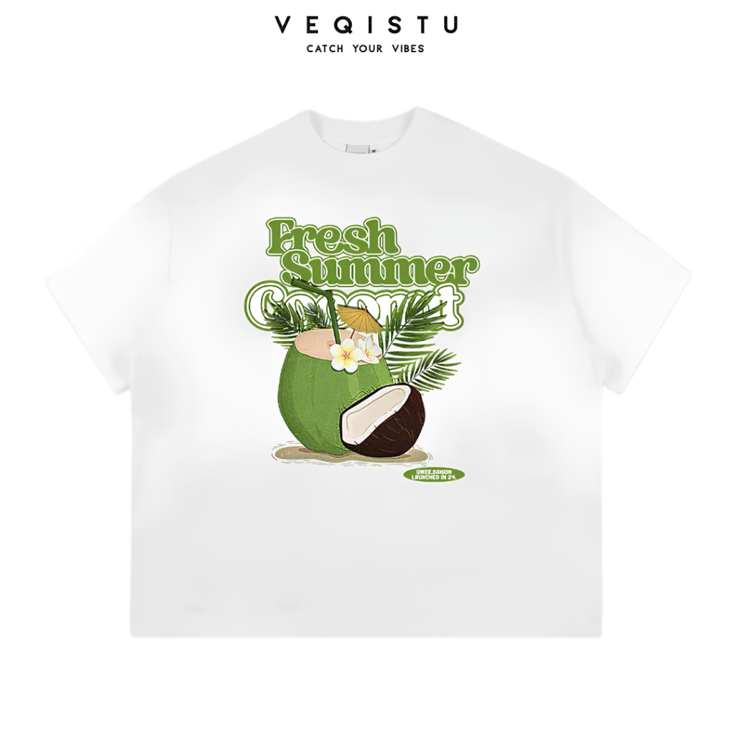 Áo thun BOXY Local Brand VEQISTU "Sò + Dừa" Áo Thun Boxy Form Rộng Unisex 250Gsm Cotton