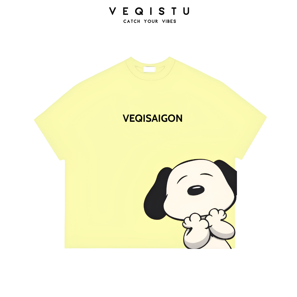 Áo thun BOXY Local Brand VEQISTU "Mèo Kitty + Snoopy" Áo Thun Boxy Form Rộng Unisex 250Gsm Cotton