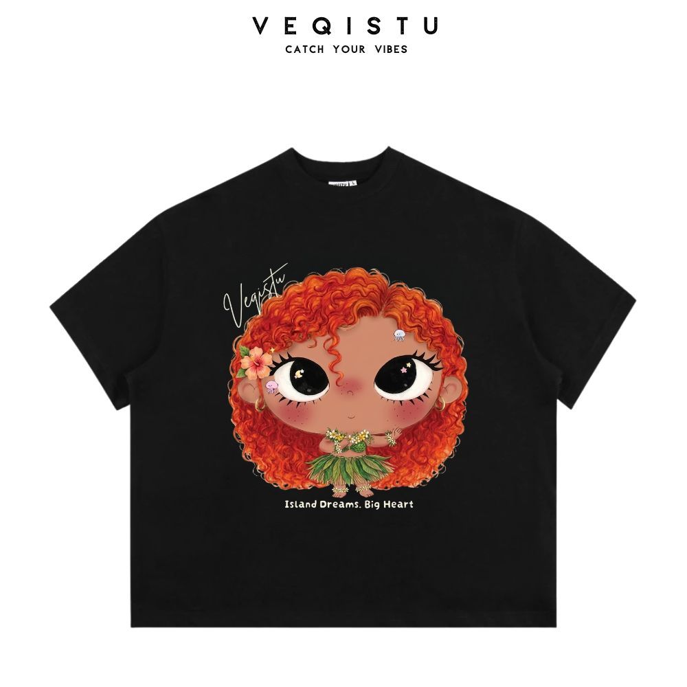 [Ver.2.1] Áo Thun Boxy Local Brand VEQISTU "Chibi Girl", Áo Thun Unisex Form Rộng 250GSM 100% Cotton