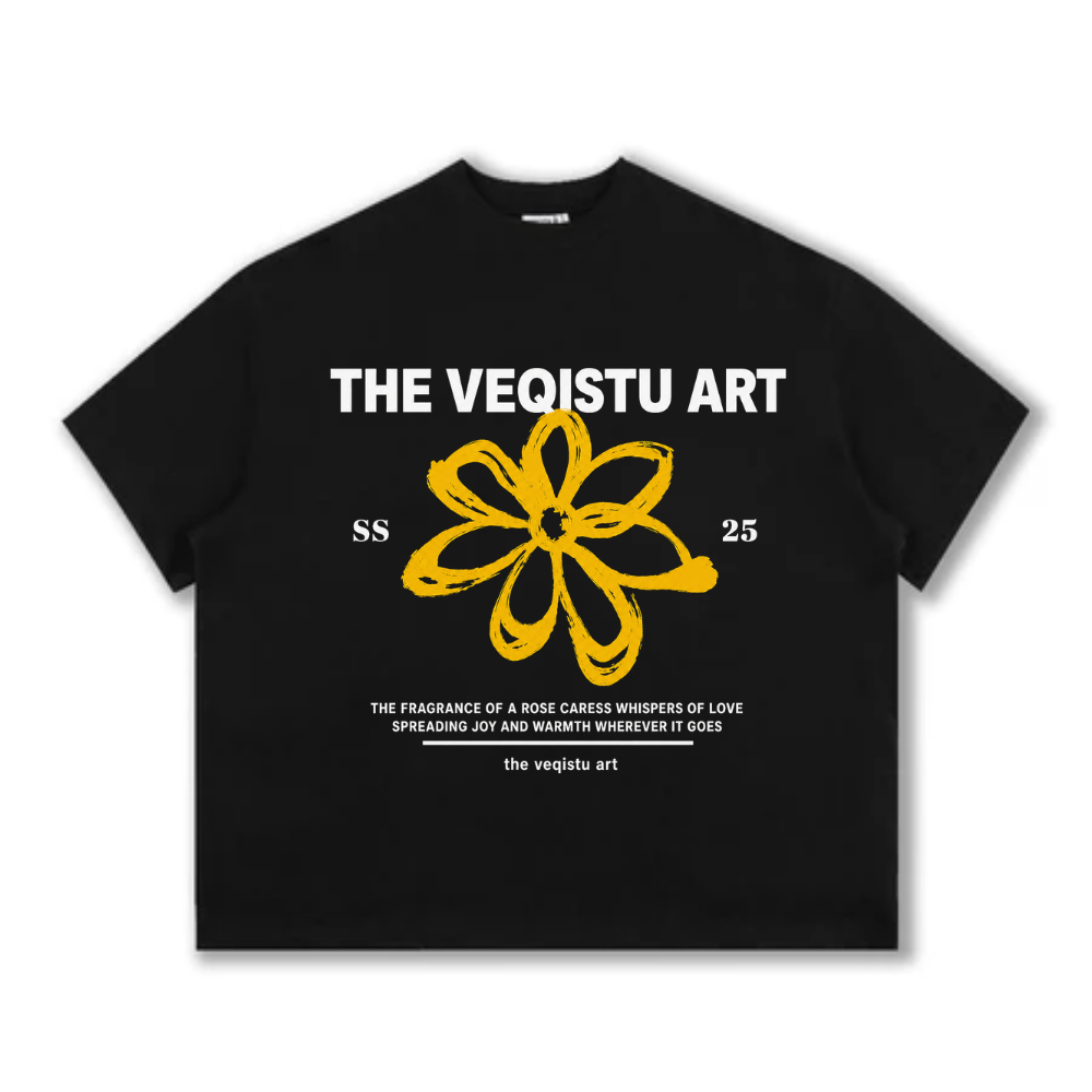 Áo Thun Local Brand VEQISTU" Flower SS25 " Áo Thun Boxy Form Rộng Unisex Cổ Tròn Nam Nữ 250Gsm Cotton