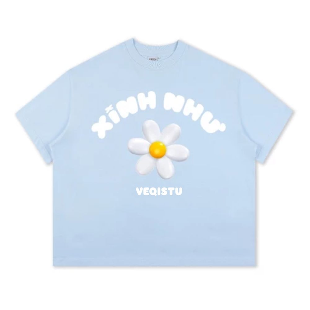 Áo Thun Local Brand VEQISTU " Xinh Như Hoa ", Áo Thun Boxy Form Rộng Unisex Nam Nữ 250Gsm 100% Cotton 2 Chiều