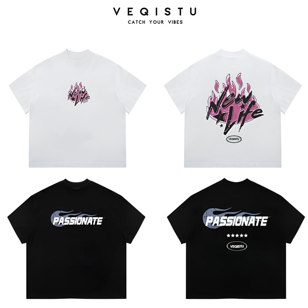 Áo thun BOXY Local Brand VEQISTU "New Life and Passionate" Áo Thun Boxy Form Rộng Unisex 250Gsm Cotton