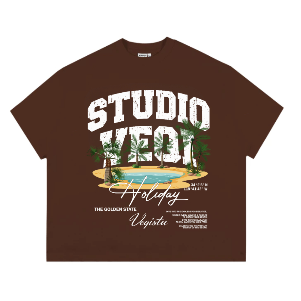 Áo Thun BOXY Local Brand VEQISTU "Đảo Cọ", Áo Thun Boxy Form Rộng Unisex Nam Nữ Cổ Tròn 250Gsm 100% Cotton