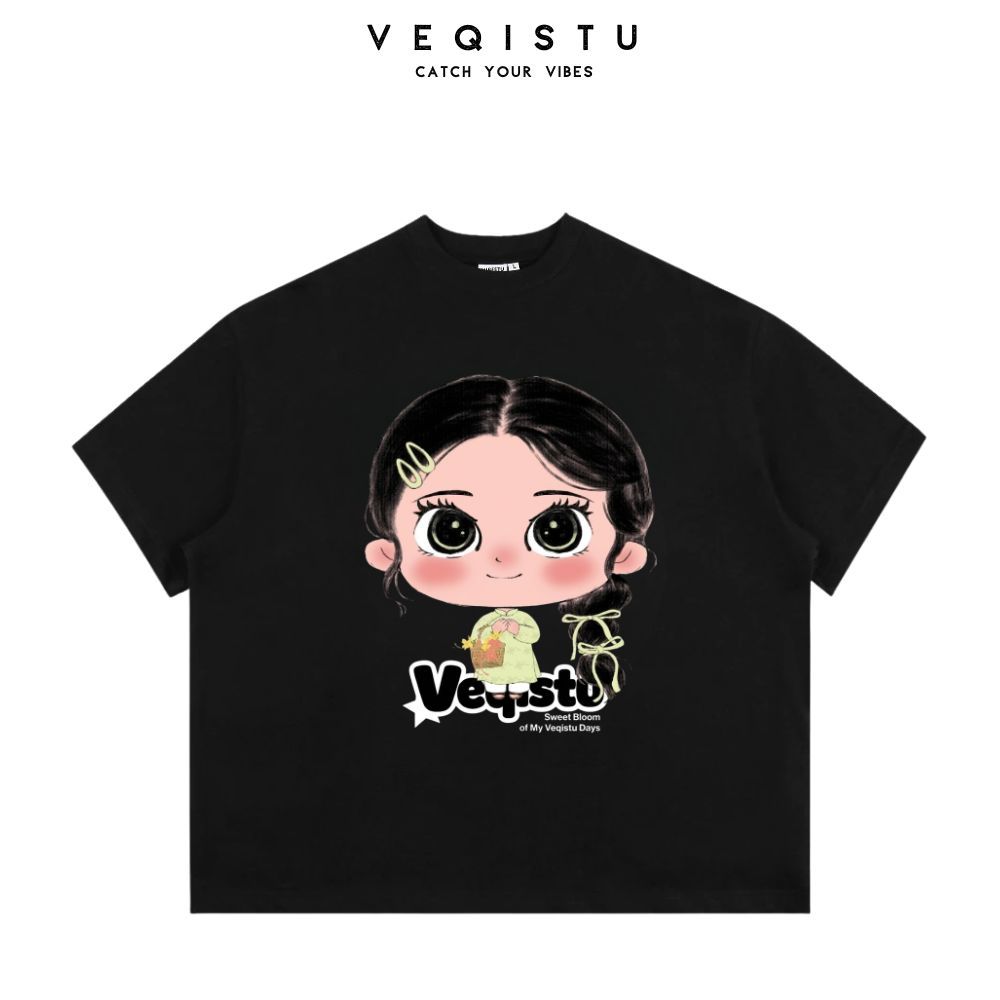 [Ver.2.2] Áo Thun Boxy Local Brand VEQISTU "Chibi Girl", Áo Thun Unisex Form Rộng 250GSM 100% Cotton