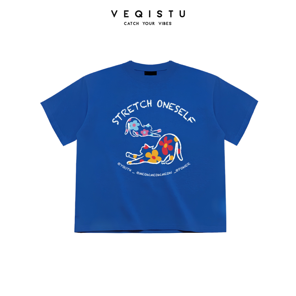 Áo thun BOXY Local Brand VEQISTU "Mèo Hoa" Áo Thun Boxy Form Rộng Unisex Nam Nữ Tay Ngắn  250Gsm Cotton