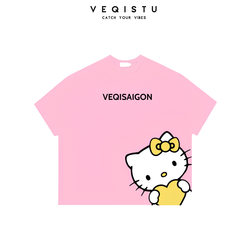 Áo thun BOXY Local Brand VEQISTU "Mèo Kitty + Snoopy" Áo Thun Boxy Form Rộng Unisex 250Gsm Cotton