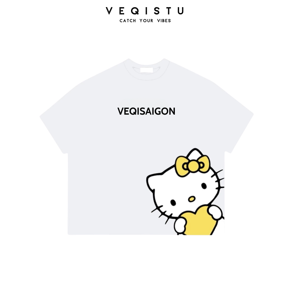 Áo thun BOXY Local Brand VEQISTU "Mèo Kitty + Snoopy" Áo Thun Boxy Form Rộng Unisex 250Gsm Cotton