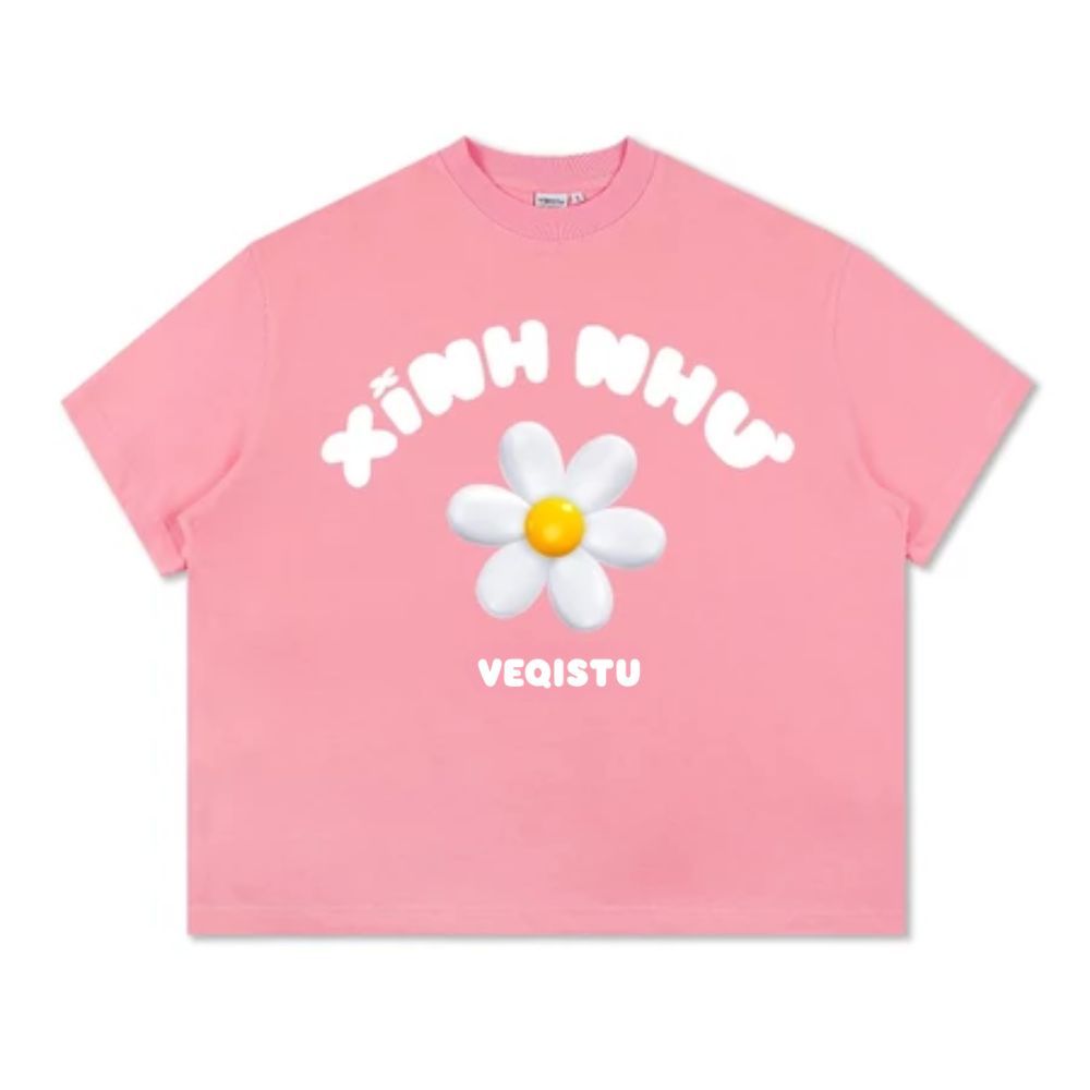Áo Thun Local Brand VEQISTU " Xinh Như Hoa ", Áo Thun Boxy Form Rộng Unisex Nam Nữ 250Gsm 100% Cotton 2 Chiều