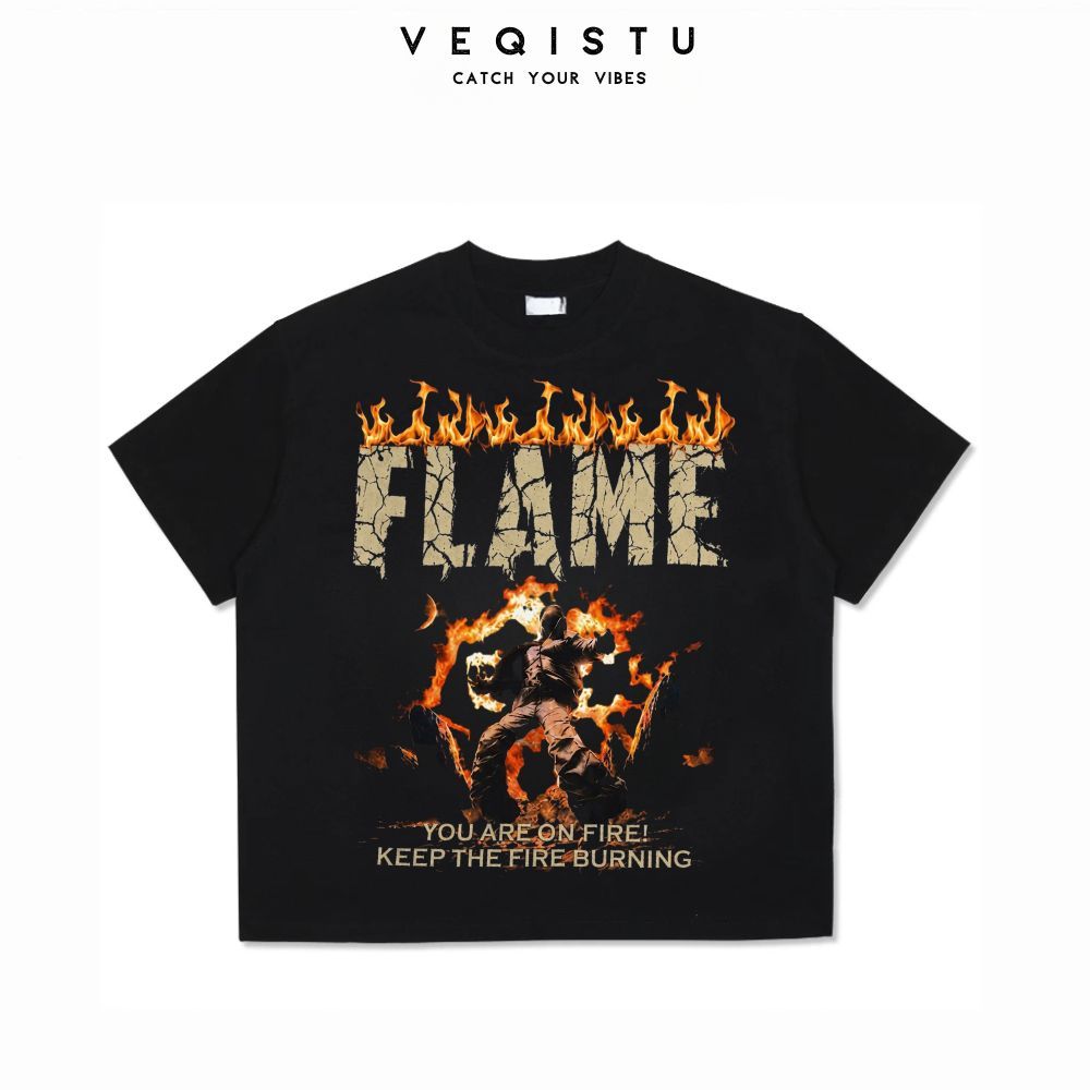 Áo Thun Form Big Boxy '' VEQISTU FLAME '' Cotton 100% Local Brand Unisex Cổ Tròn