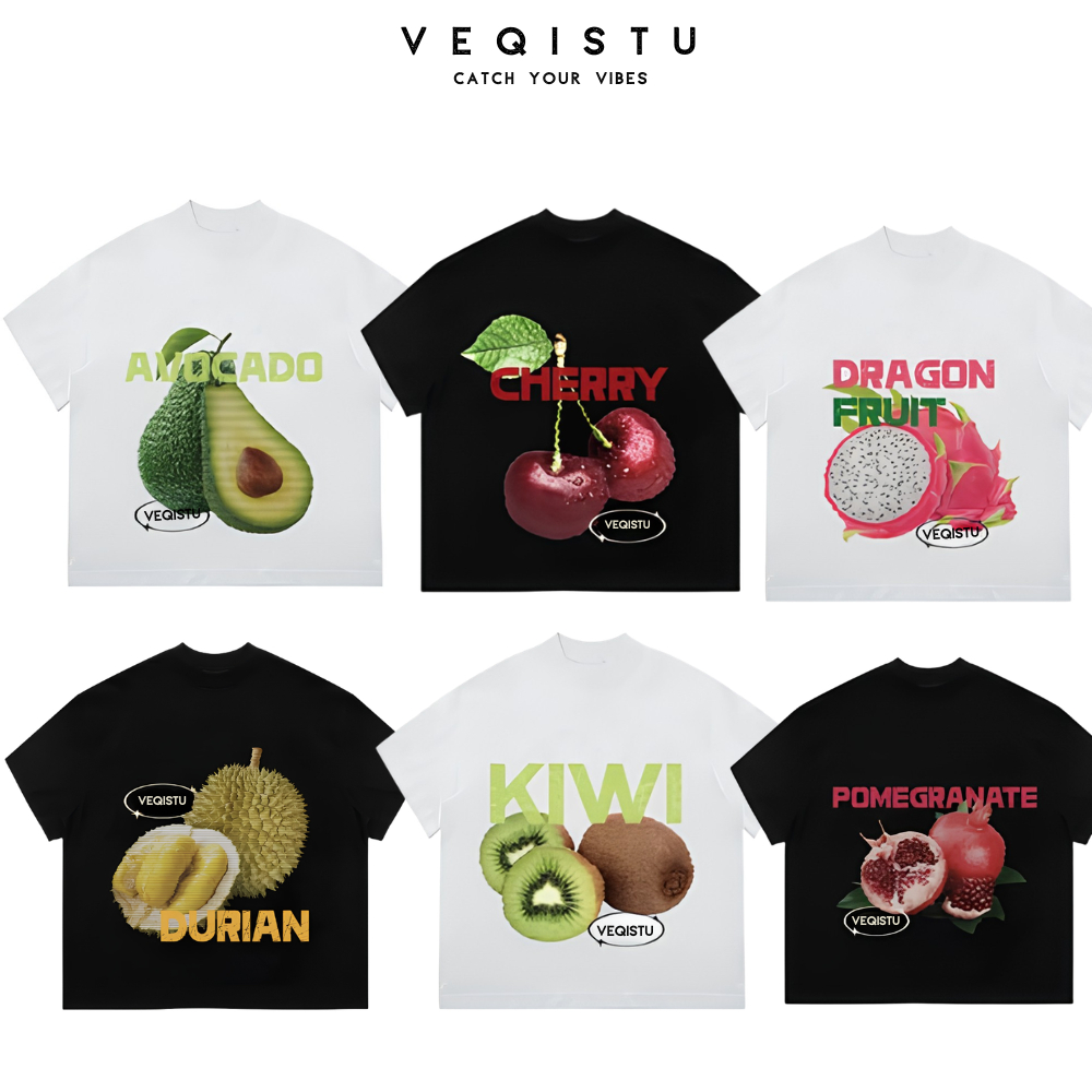 Áo thun BOXY Local Brand VEQISTU "Trái cây mùa hè" Áo Thun Boxy Form Rộng Unisex Nam Nữ  250Gsm Cotton