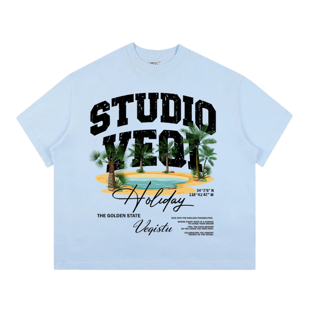 Áo Thun BOXY Local Brand VEQISTU "Đảo Cọ", Áo Thun Boxy Form Rộng Unisex Nam Nữ Cổ Tròn 250Gsm 100% Cotton