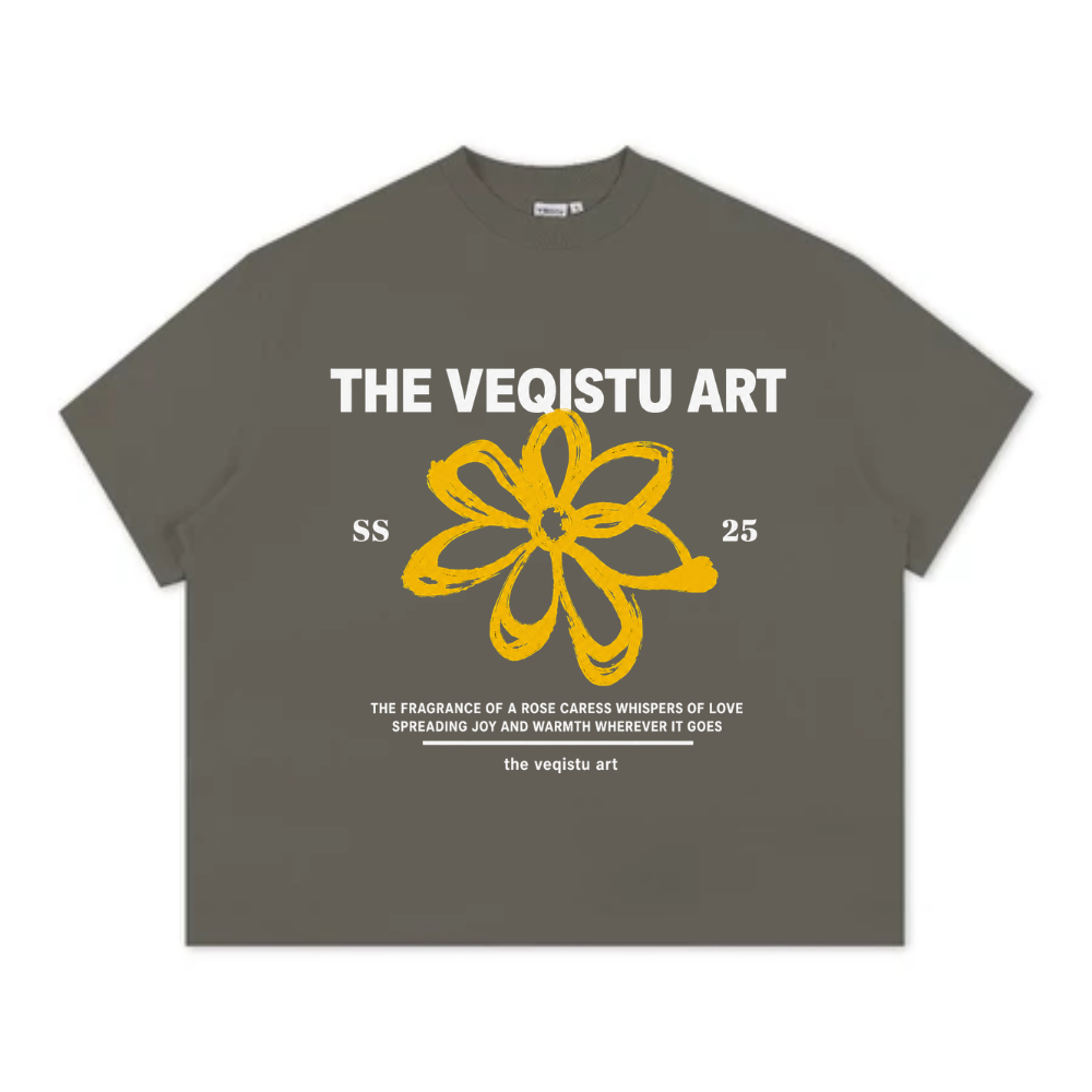 Áo Thun Local Brand VEQISTU" Flower SS25 " Áo Thun Boxy Form Rộng Unisex Cổ Tròn Nam Nữ 250Gsm Cotton