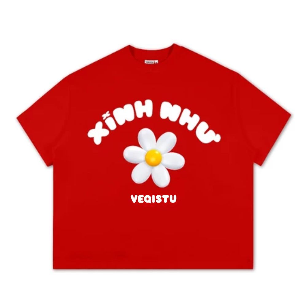 Áo Thun Local Brand VEQISTU " Xinh Như Hoa ", Áo Thun Boxy Form Rộng Unisex Nam Nữ 250Gsm 100% Cotton 2 Chiều