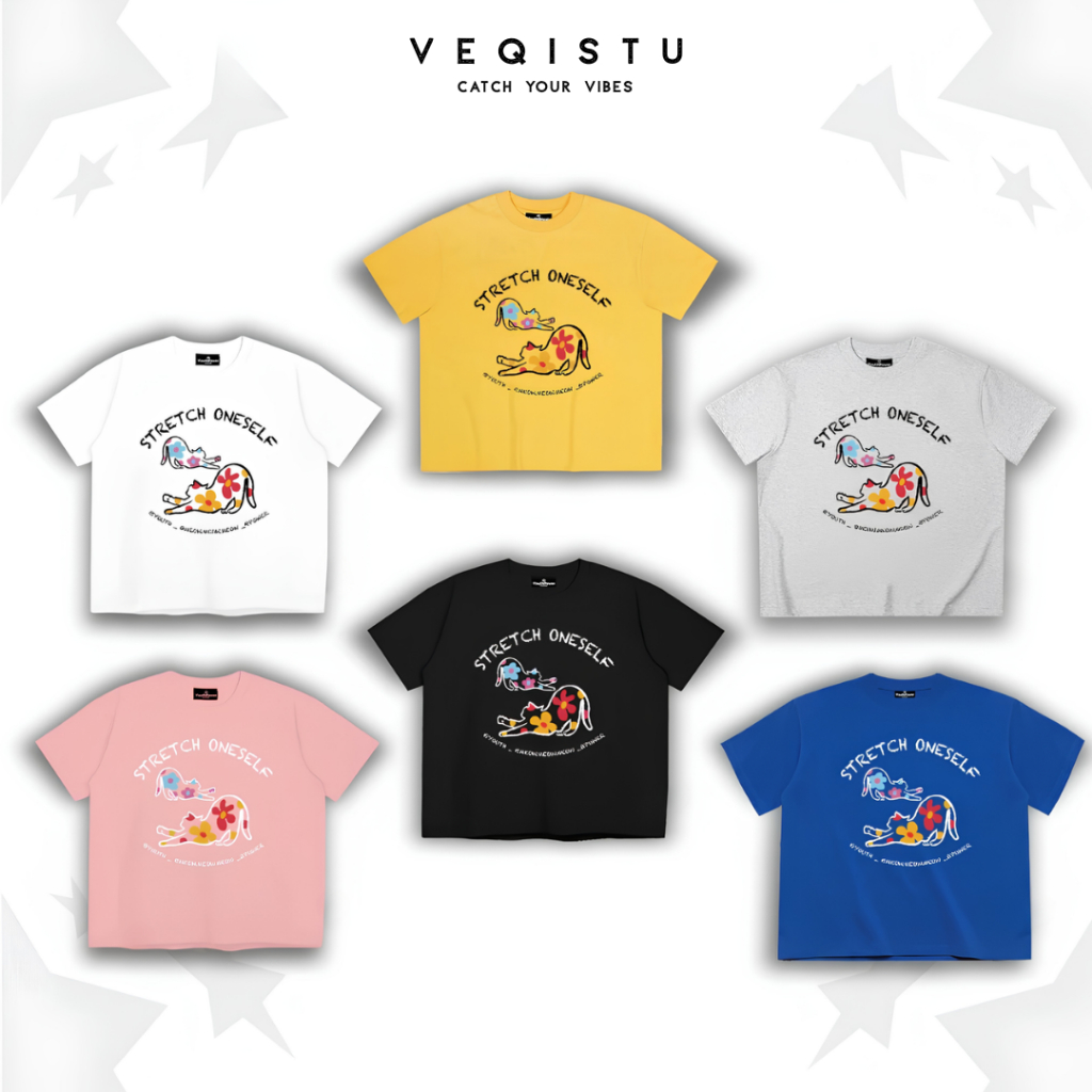 Áo thun BOXY Local Brand VEQISTU "Mèo Hoa" Áo Thun Boxy Form Rộng Unisex Nam Nữ Tay Ngắn  250Gsm Cotton