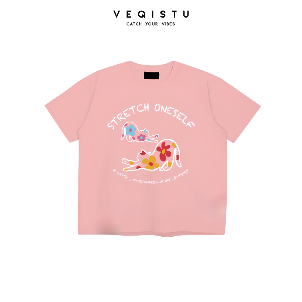 Áo thun BOXY Local Brand VEQISTU "Mèo Hoa" Áo Thun Boxy Form Rộng Unisex Nam Nữ Tay Ngắn  250Gsm Cotton