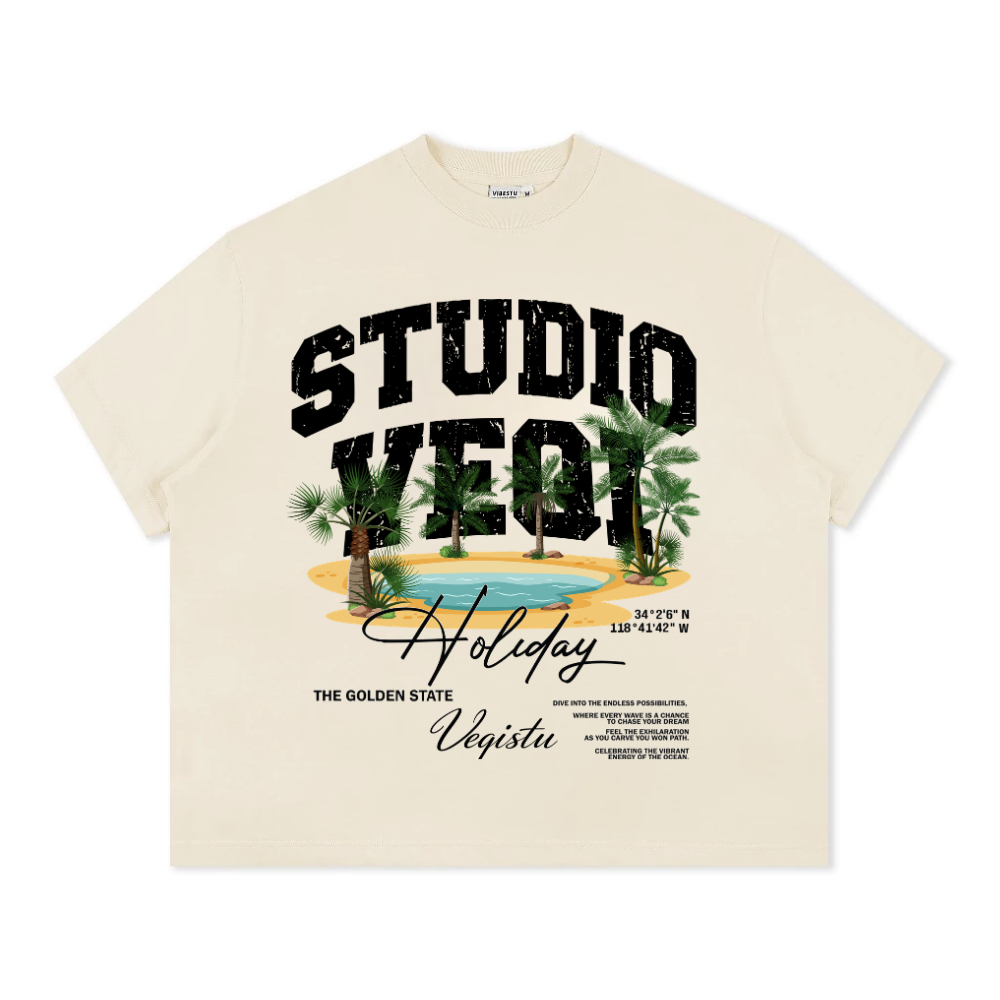 Áo Thun BOXY Local Brand VEQISTU "Đảo Cọ", Áo Thun Boxy Form Rộng Unisex Nam Nữ Cổ Tròn 250Gsm 100% Cotton